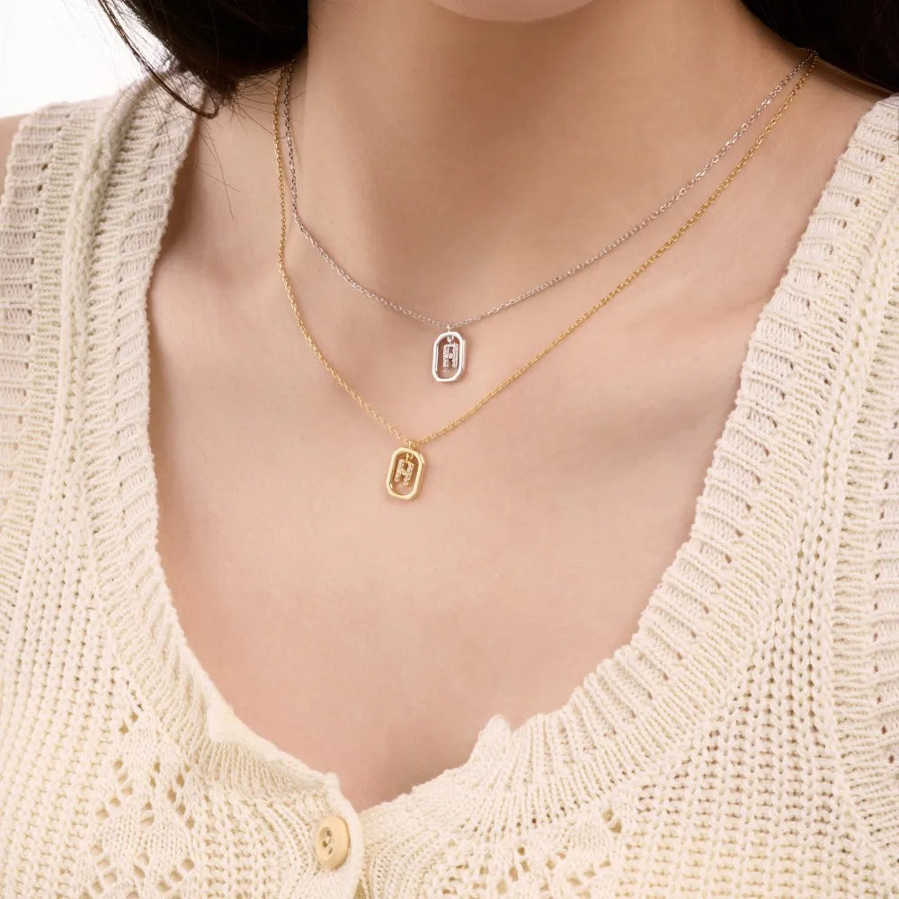 925 Sterling Silver H Initial 5A CZ Necklace product image 2