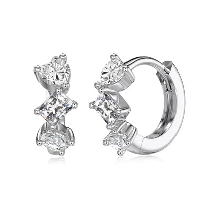 Tiny Delicate Women Jewelry Solid 925 Sterling Silver Rhodium Plated Multiple Shapes 5A Cubic Zirconia Hoop Earrings