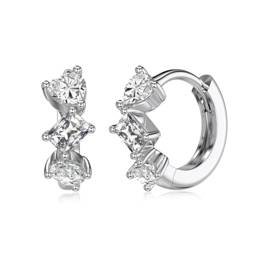 Tiny Delicate Women Jewelry Solid 925 Sterling Silver Rhodium Plated Multiple Shapes 5A Cubic Zirconia Hoop Earrings