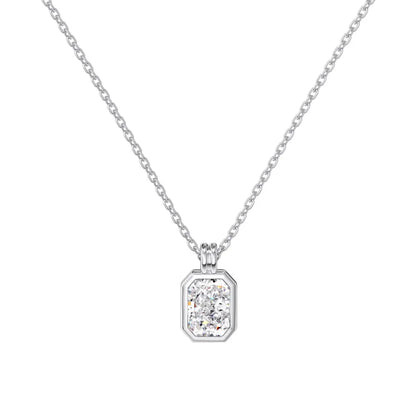 Classic Design Collection 925 Sterling Silver Chain Link Solitaire Rectangle 8A Cubic Zirconia Stone Pendant Necklaces