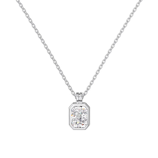 Classic Design Collection 925 Sterling Silver Chain Link Solitaire Rectangle 8A Cubic Zirconia Stone Pendant Necklaces