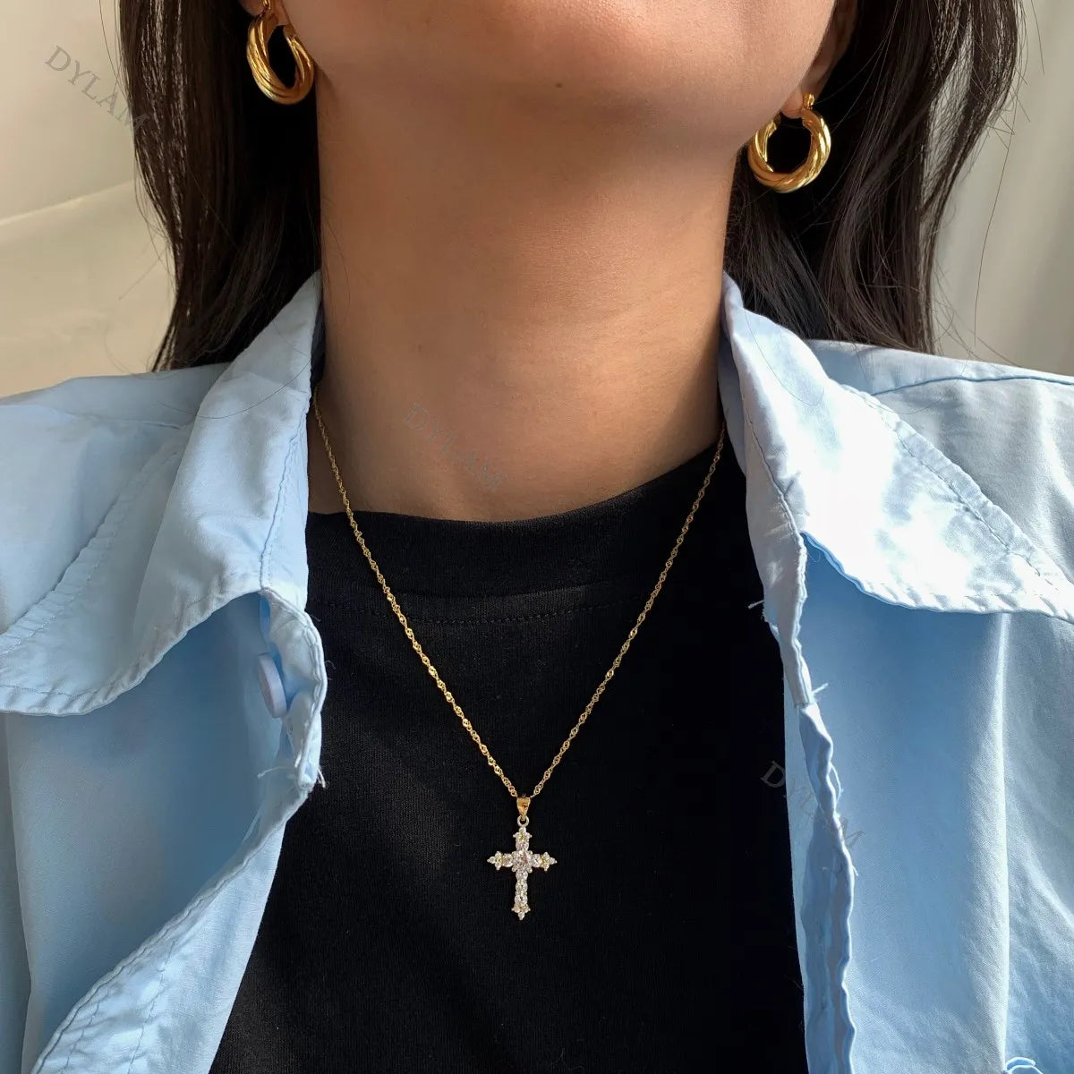 925 Silver Cross CZ Pendant Necklace DY190103 product image 6