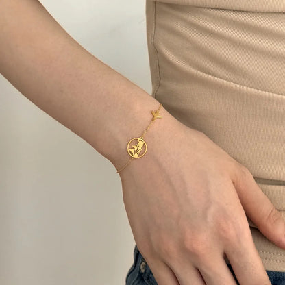 Dylam Trendy S925 Silver Simple World Map Bracelet Globe Bracelet Charm Travel Chain Jewelry Earth Airplane Bracelets for Women