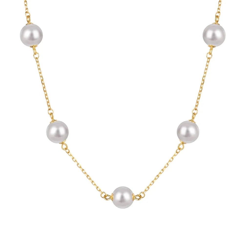 New Arrival Hypoallergenic S925 Sterling Silver Beading Choker Necklace 18K Gold Plated Shell Pearl Necklaces for Women