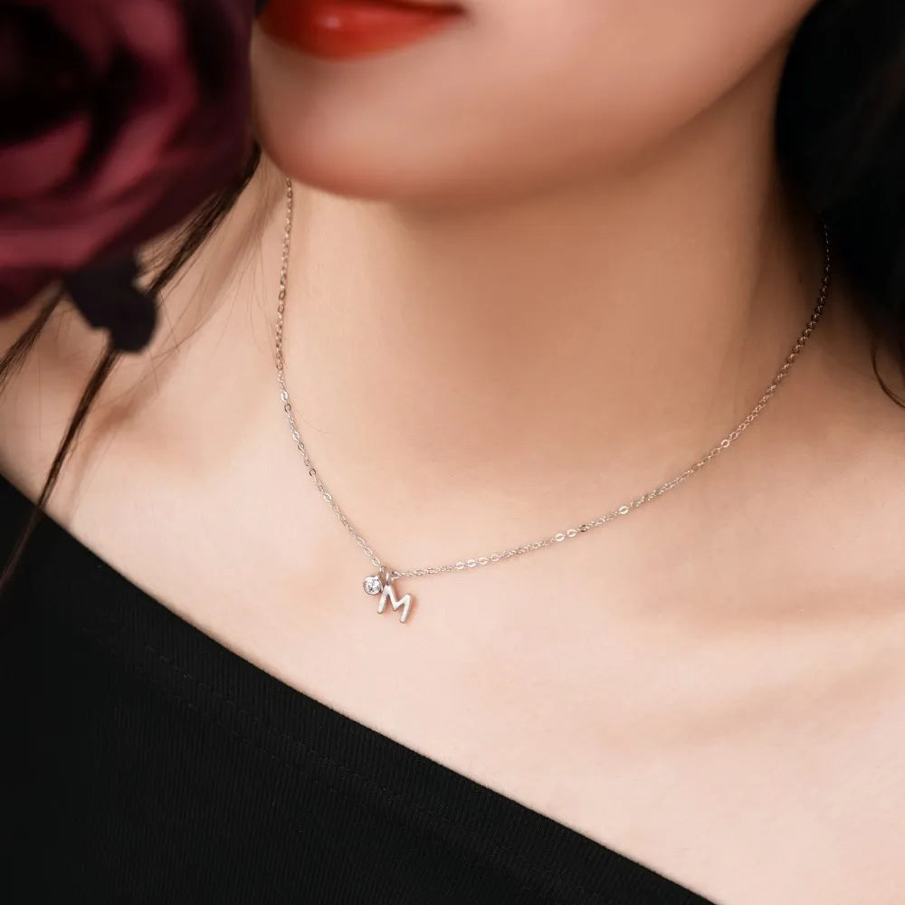 925 Sterling Silver M Initial 5A CZ Necklace product image 4