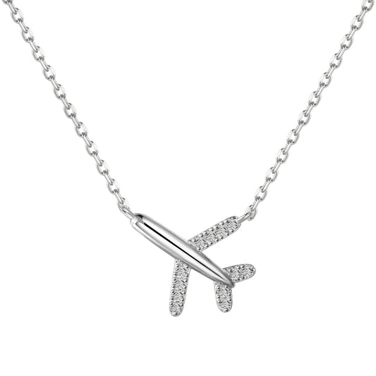 925 Silver Airplane Pendant Necklace DY190740 by KAKODIY