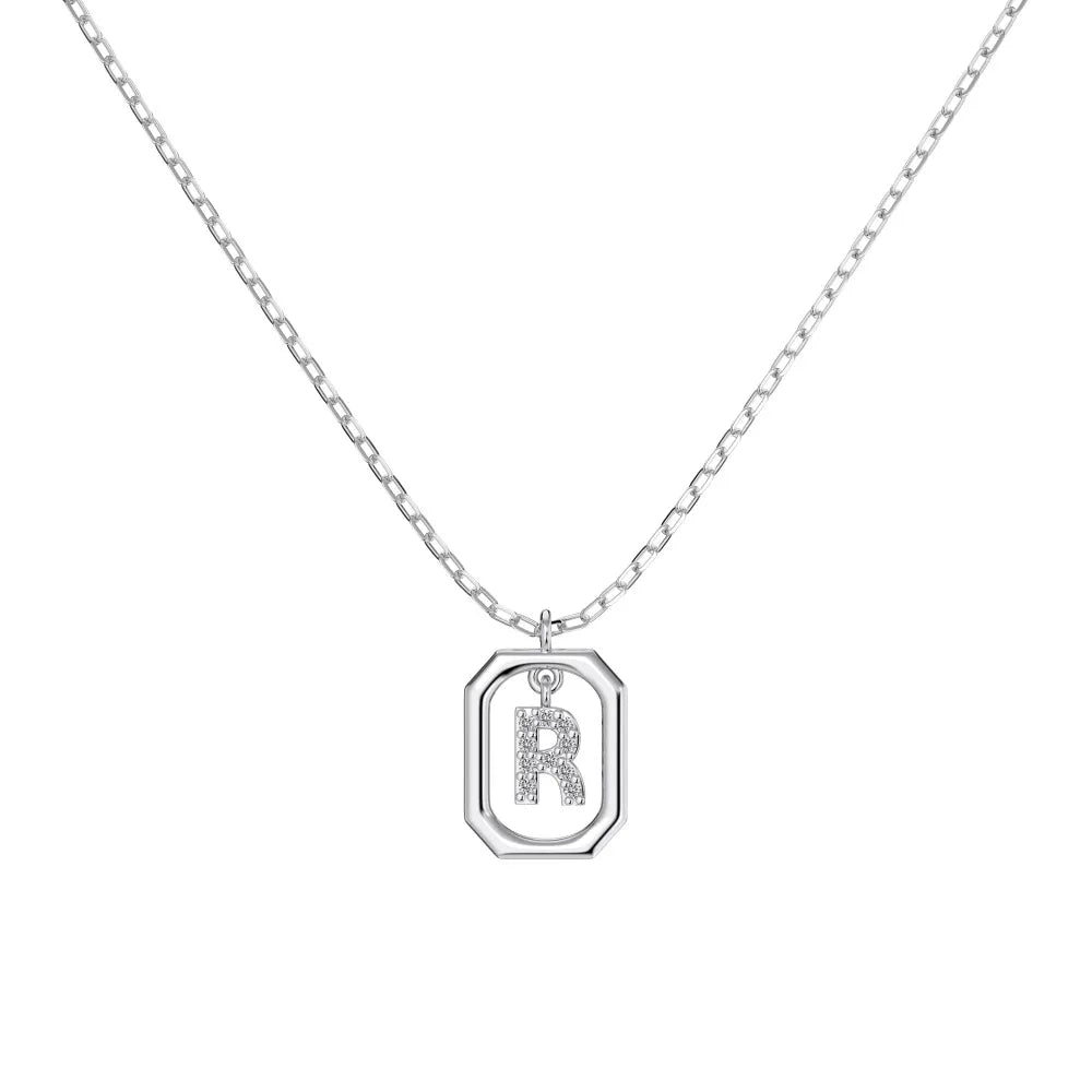 925 Sterling Silver R Initial CZ Necklace by KAKODIY