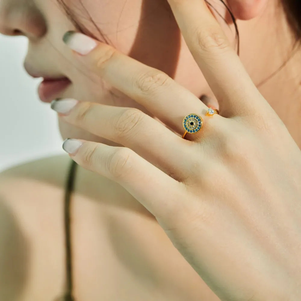 925 Sterling Silver Evil Eye Adjustable Ring product image 5