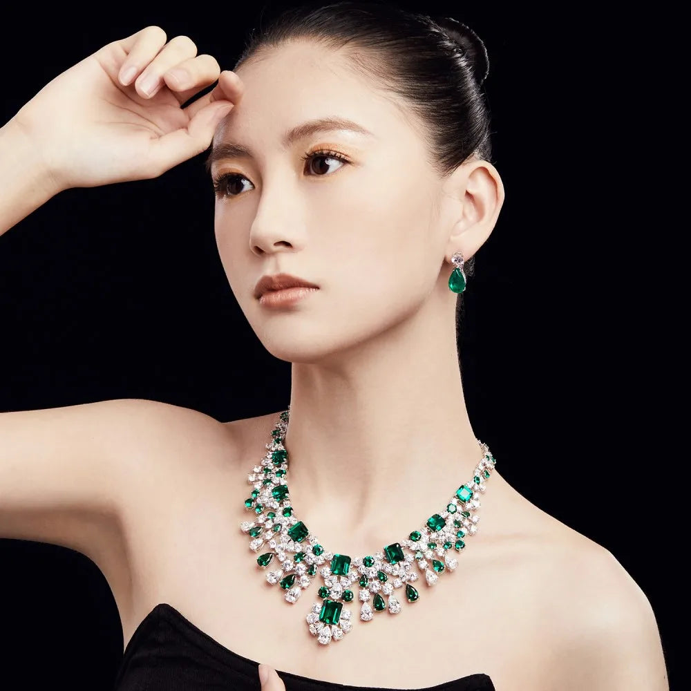 925 Sterling Silver Emerald CZ Tennis Necklace product image 5