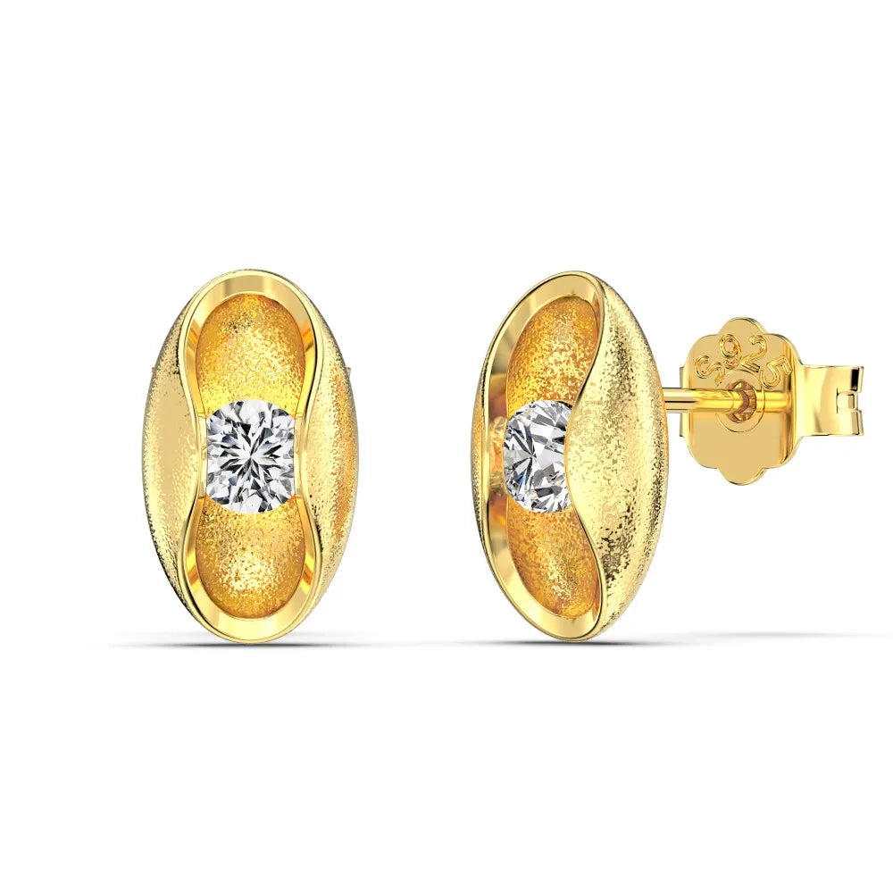 KAKODIY Unique Design 925 Sterling Silver Matte No Fading Oval Frosted Surface Round 5A Cubic Zirconia Stud Earrings