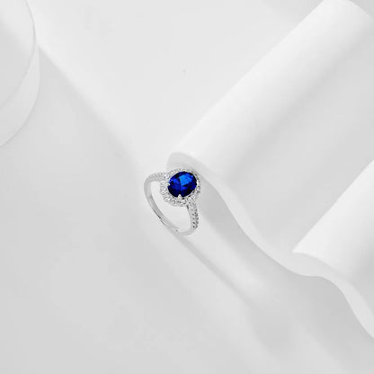 Sparkle Collection Classic Design S925 Silver Rhodium Plated Diamond Sapphire 5A Zirconia Halo Wedding Engagement Rings