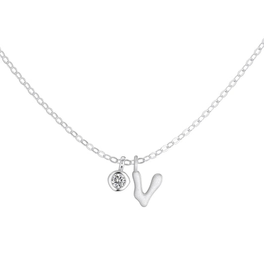 925 Sterling Silver V Initial 5A CZ Necklace by KAKODIY