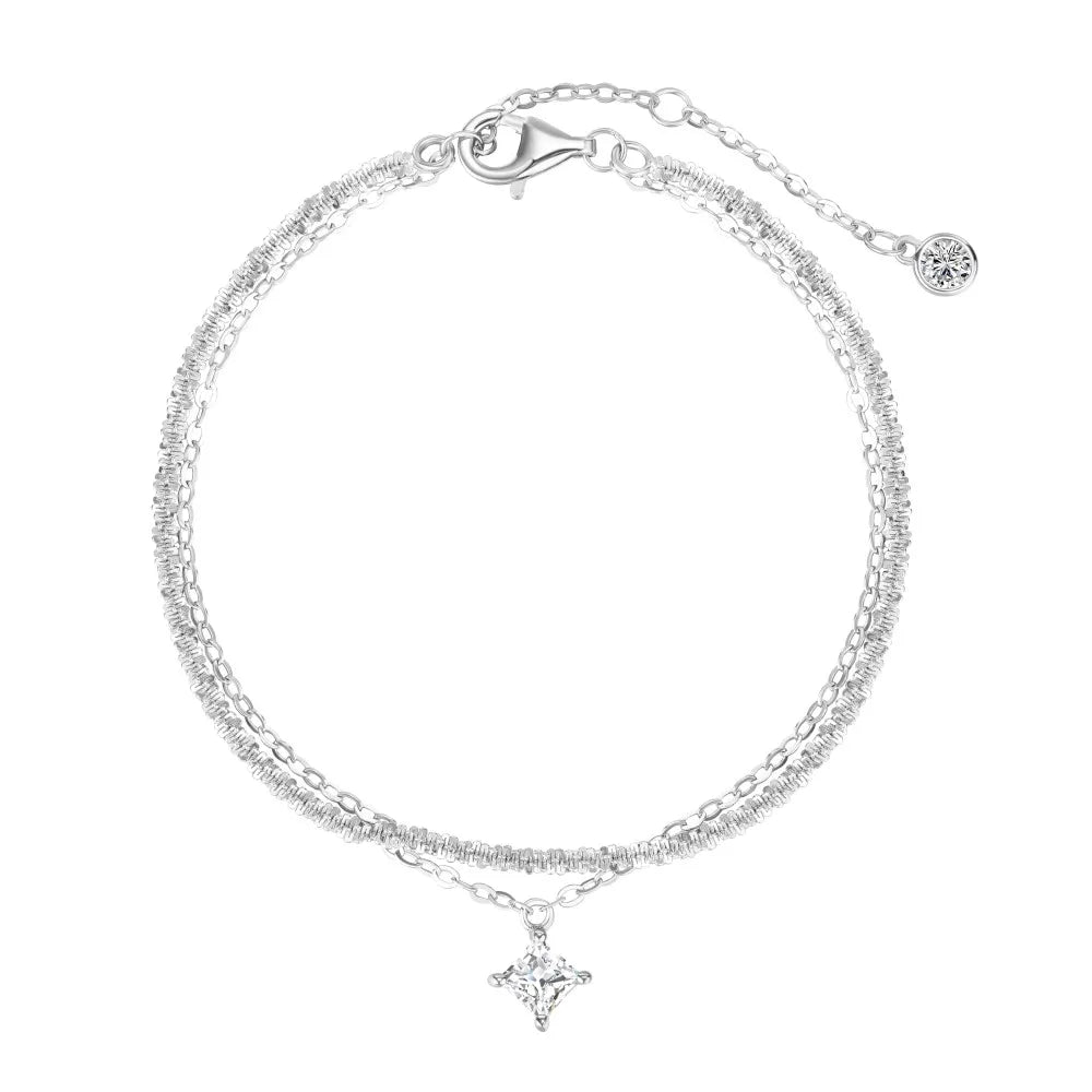 925 Silver Clover 5A CZ Chain Bracelet DY150677 by KAKODIY