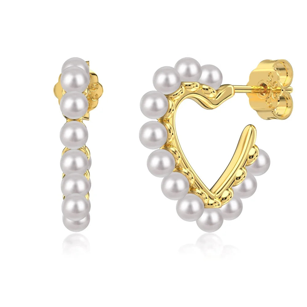 Elegant Classic Design S925 Sterling Silver Jewelry 18K Gold Plated Stud Earring Shell Pearl Heart Hoop Earrings for Women