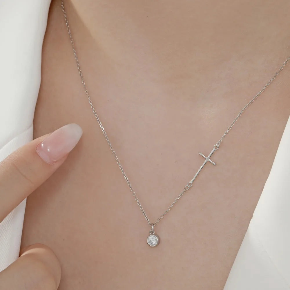 925 Silver Cross 5A CZ Pendant Necklace DY190358 product image 4