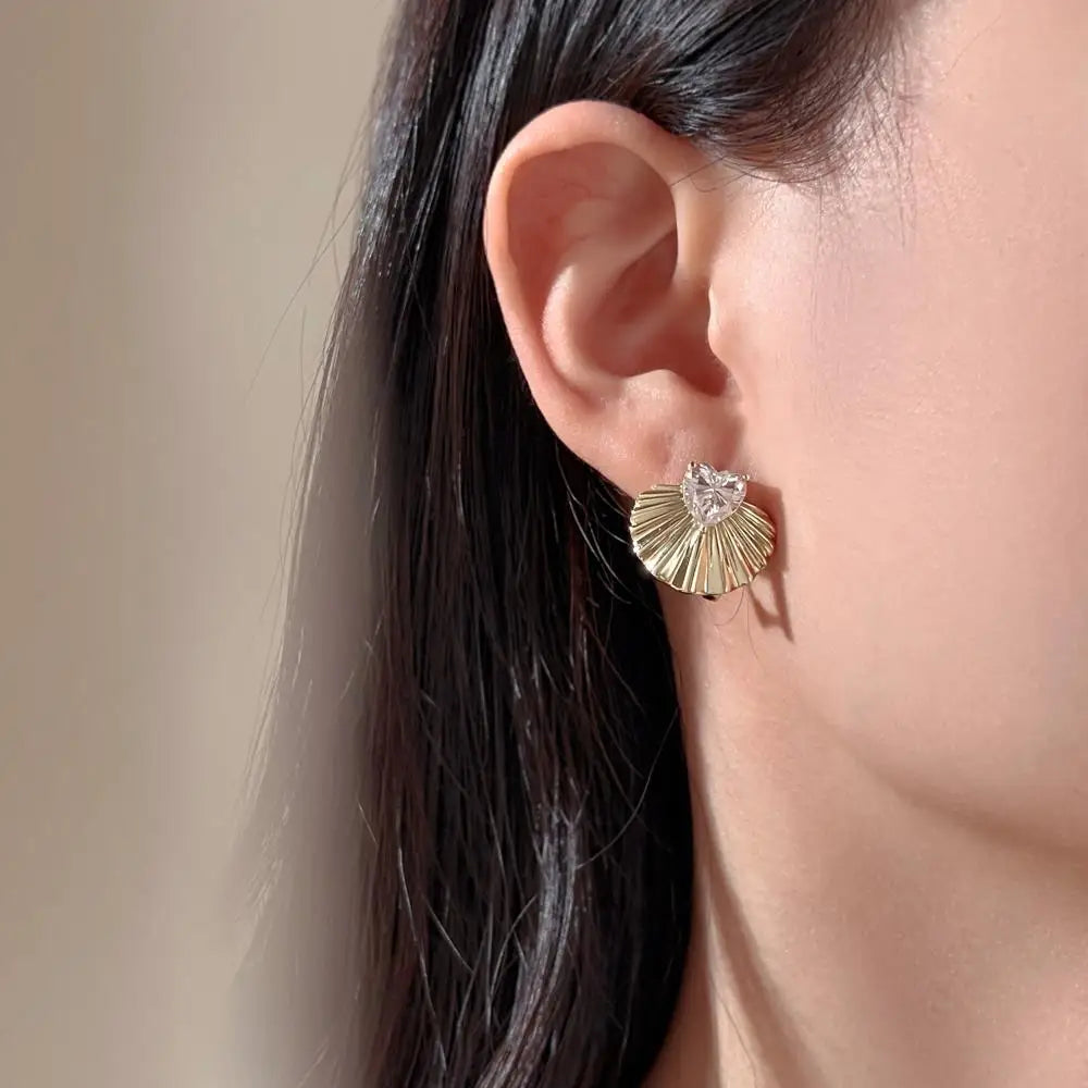 KAKODIY Luxury 14K Gold Plated Large Scallop Stud Earrings Jewelry Fashion £925 Stud Earrings Zircon Earrings - product image 5