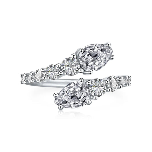 Fashion Design S925 Silver Fine Jewelry Twisted Adjustable 5A Cubic Zirconia Open Wedding Engagement Promise Rings