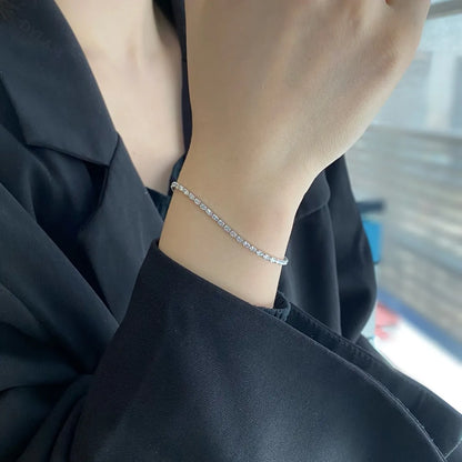 Unisex Weeding Series Unique Stackable Twinkle Zircons Engraved Box Chain 925 Sterling Silver Single Bracelets