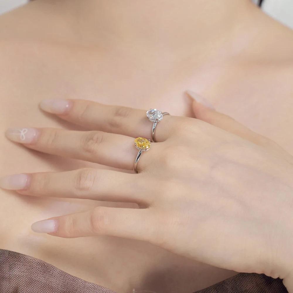 Jewelry Manufacturer Supplier S925 Silver Rhodium Plated Luxury Oval 8A Crushed Iced Out Cut Cubic Zirconia Women Ring