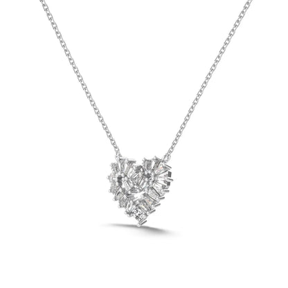 Delicate Design 925 Sterling Silver Hypoallergenic Link Chain Baguette Stone 5A Cubic Zirconia Heart Pendant Necklaces