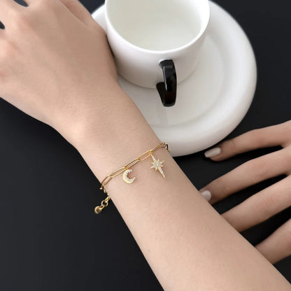 925 Sterling Silver Moon & Star CZ Chain Bracelet product image 4