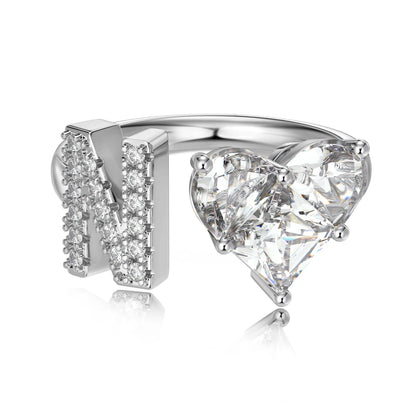 Sterling Silver 5A CZ Stackable Initial Rings Heart Capital N Letter Initial Rings for Women Teens Girls Letter Rings