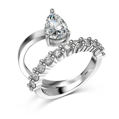 Fashion Trendy 925 Sterling Silver Rhodium Plated Double Layer Eternity Band Waterdrop Shape 5A Zirconia Ring for Women