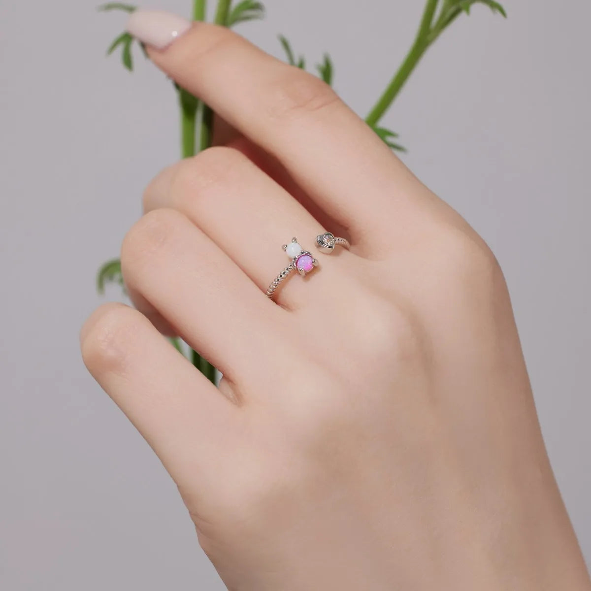925 Sterling Silver Heart Opal Adjustable Ring product image 3