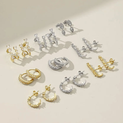 Luxury Geometric S925 Silver Jewelry 18K Gold Plated Earring Cz Zirconia Double Layer Hoops Hook Stud Earrings for Women