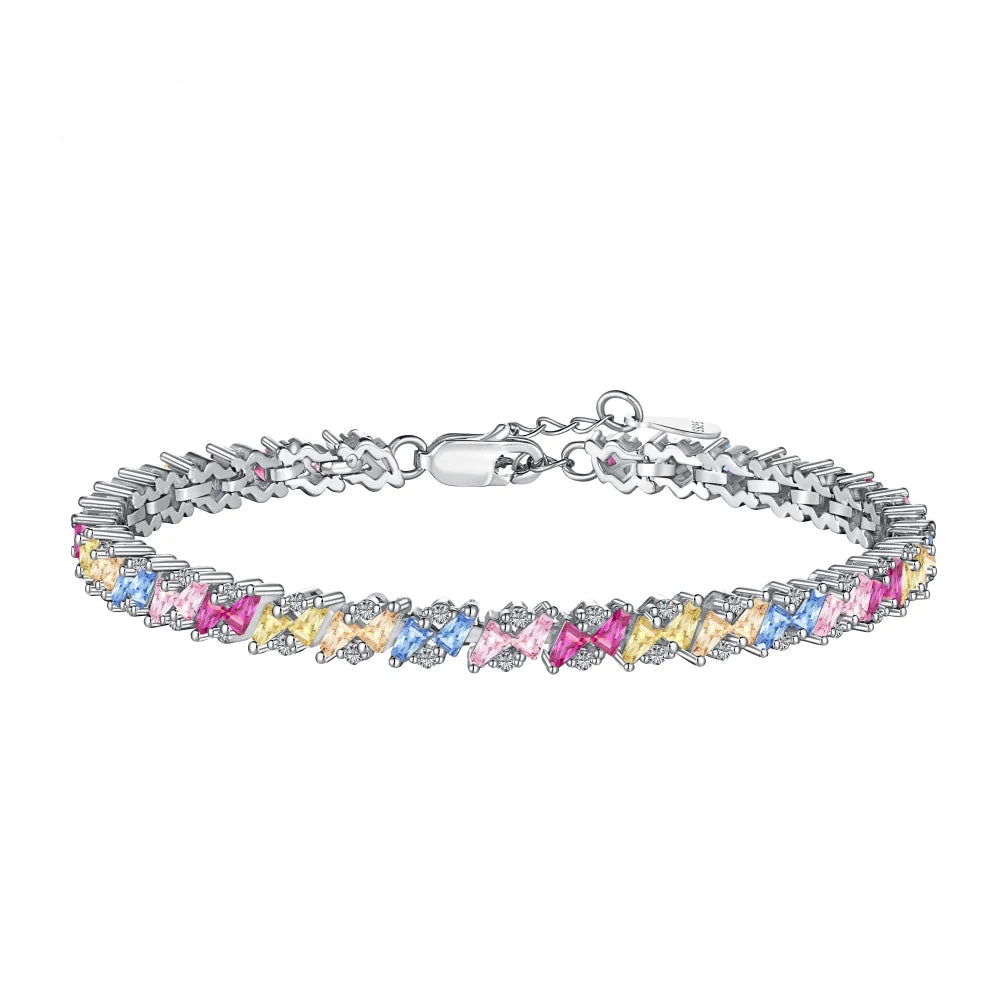 Eternity Band Colorful S925 Sterling Silver Bracelet Jewelry Set Cubic Zirconia Pink Stone  Tennis Bracelets Women