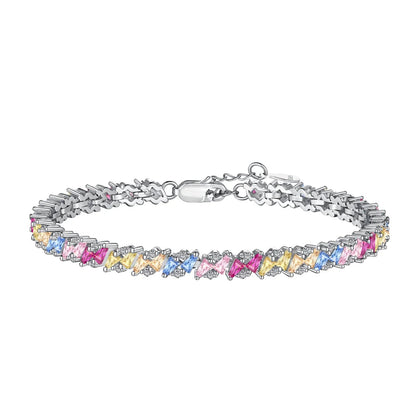 Eternity Band Colorful S925 Sterling Silver Bracelet Jewelry Set Cubic Zirconia Pink Stone  Tennis Bracelets Women
