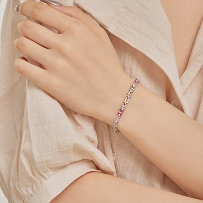 Wholesale Jewelry 18K Gold Plated S925 Sterling Silver Rainbow Bracelet Colorful Baguette  Tennis Bracelets Women