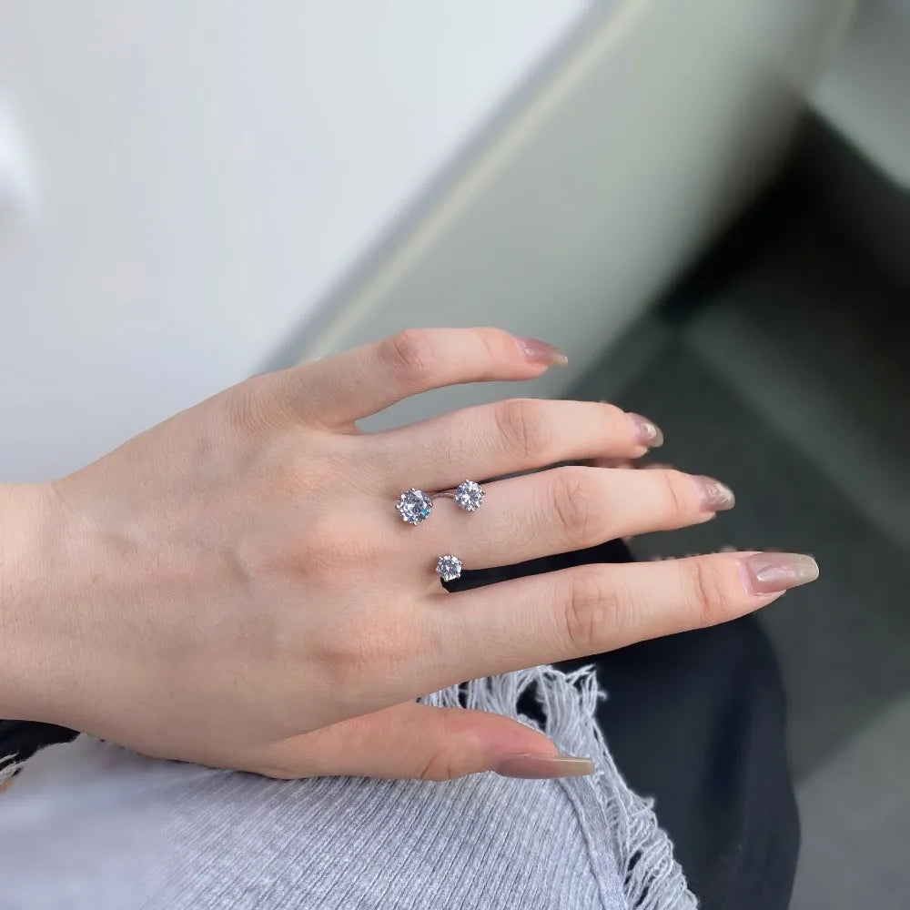 New Arrival Minimalist Design Rhodium Plated 925 Sterling Silver Adjustable 5A Zirconia Women Wedding Promise Rings